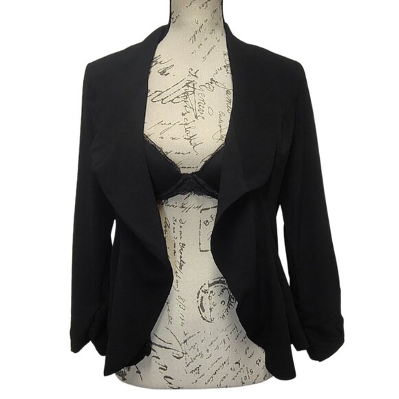Poetry Black Open Front Blazer Jacket Medium - Dark Academia Edgy Minimalist - Picture 1 of 8